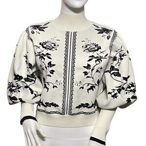 Ivory Floral Balloon Sleeve Sweater